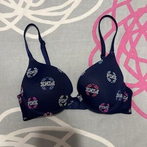 Victoria’s Secret PINK Navy Blue Logo Wear Everywhere Push-Up Bra